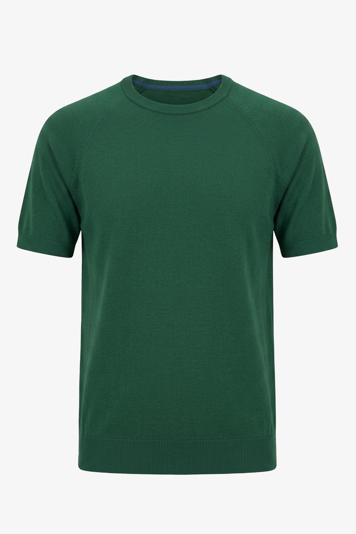 Herrgrön klassisk stickad t-shirt med kort ärm och rund hals