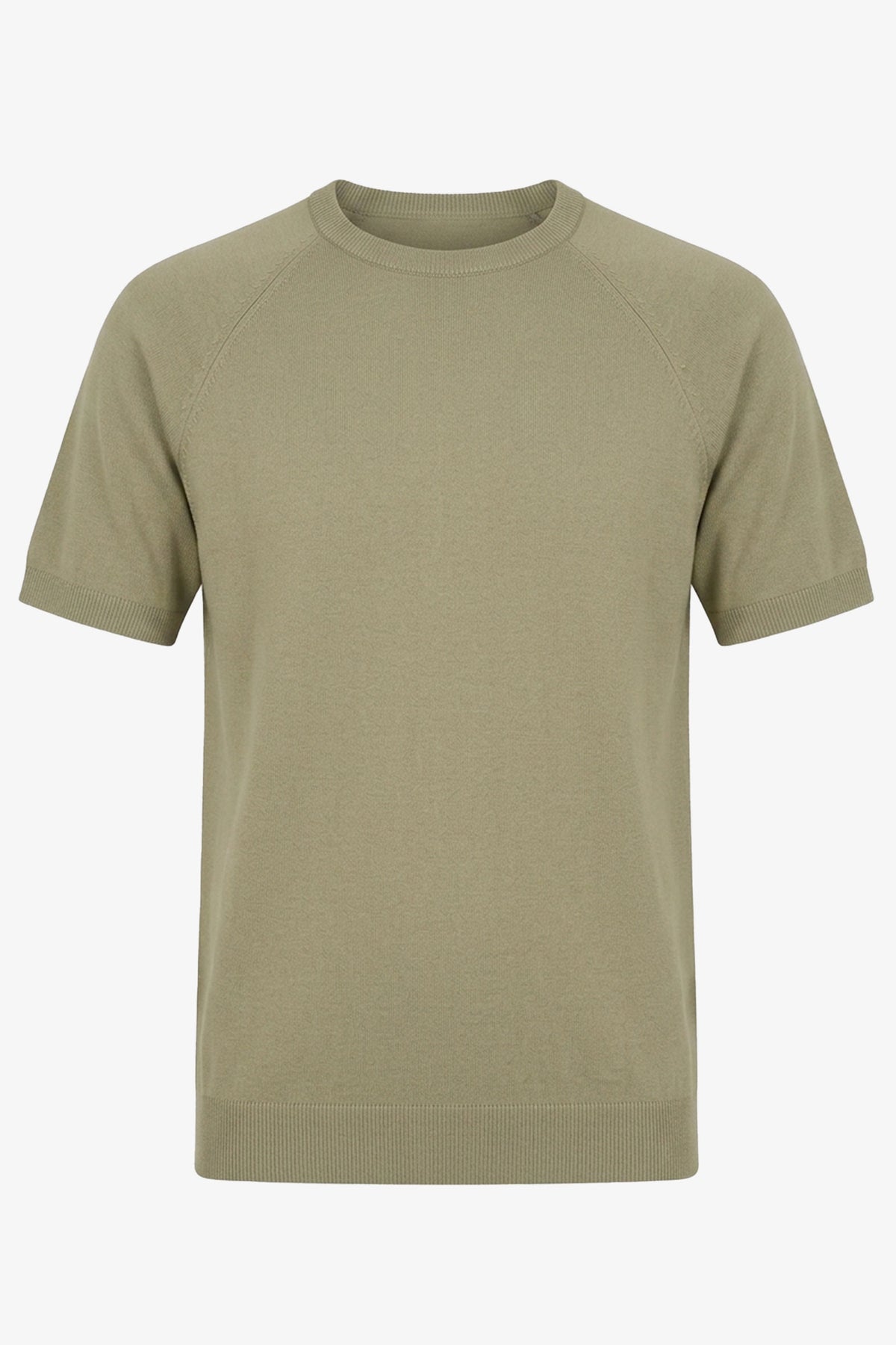 Herr kakifärgad klassisk stickad t-shirt med kort ärm och rund hals