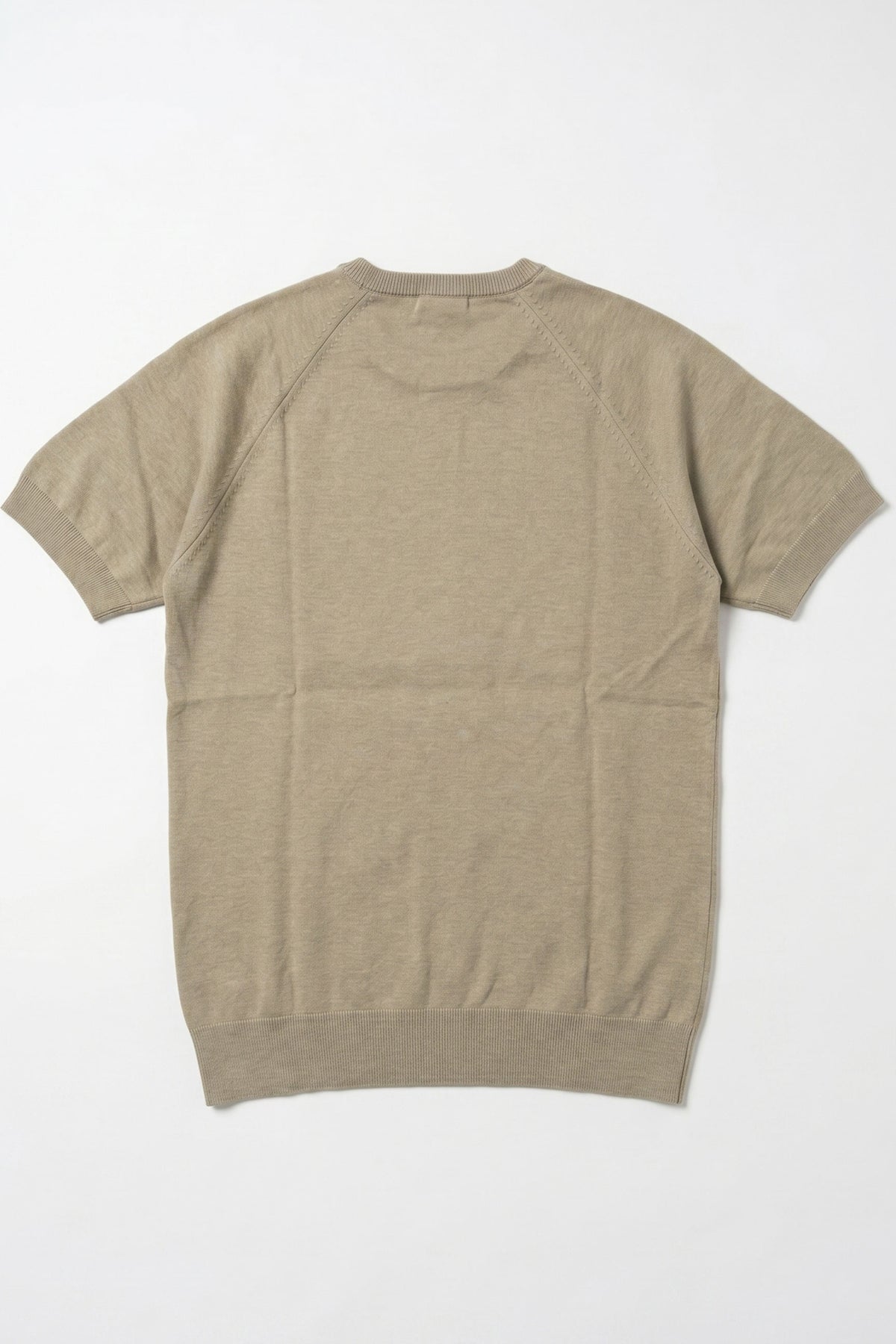 Herr kakifärgad klassisk stickad t-shirt med kort ärm och rund hals
