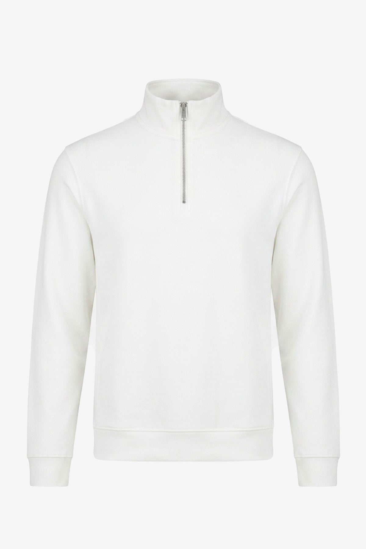 Herrtröja med kvarts dragkedja i off-white, bomullsblandning och trattringning