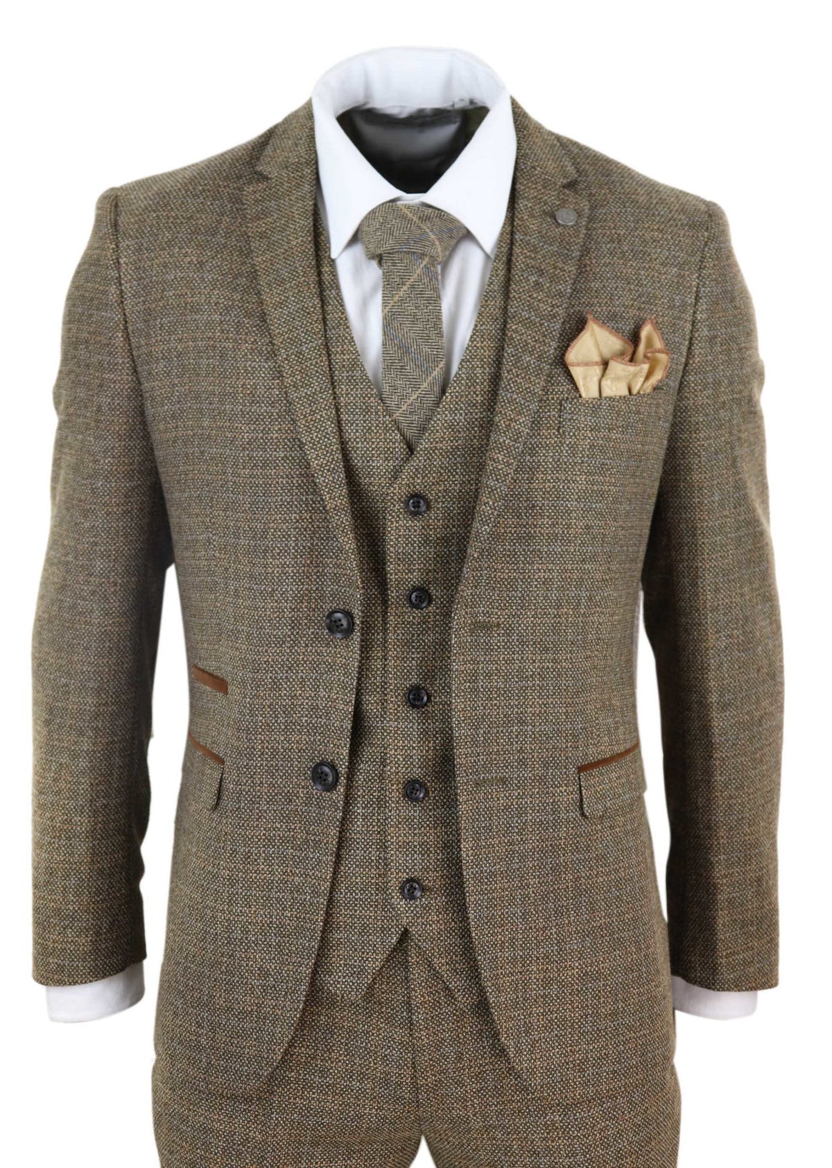 Herrkostym i tweed, 3 delar, brun