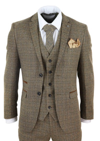 Herrkostym i tweed, 3 delar, brun