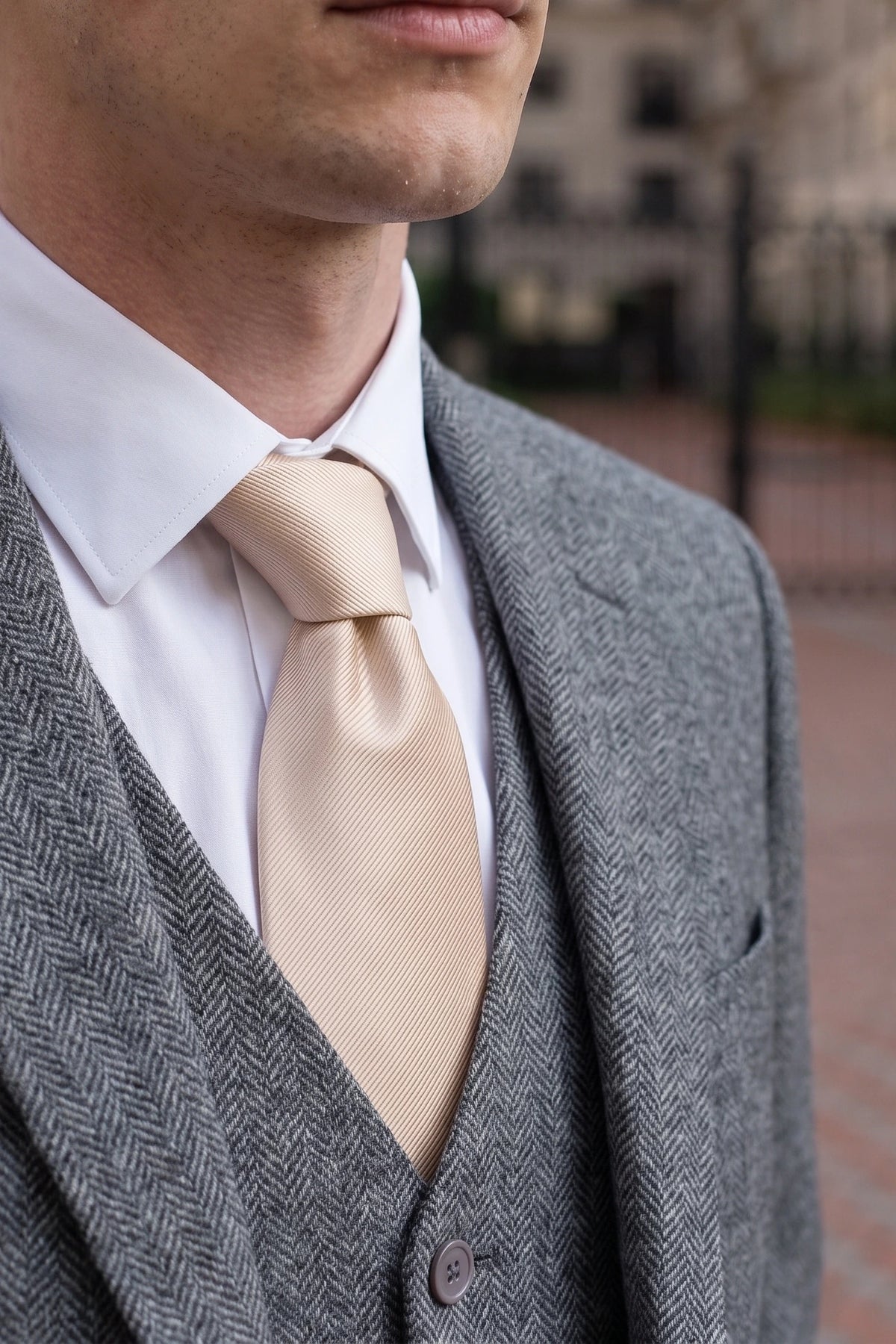 Beige mönstrad slips för män