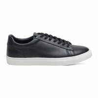 Svarta lädersneakers med snörning för män