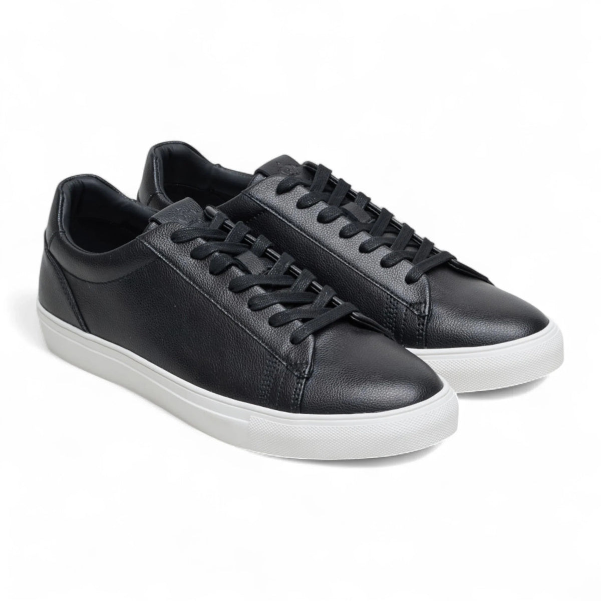 Svarta lädersneakers med snörning för män