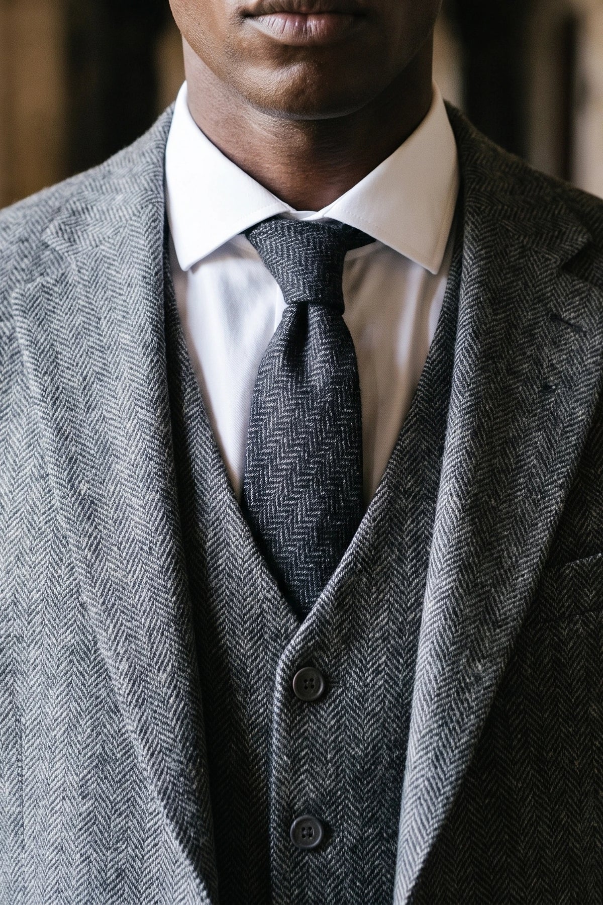 Svart herrslips i tweed i ullblandning