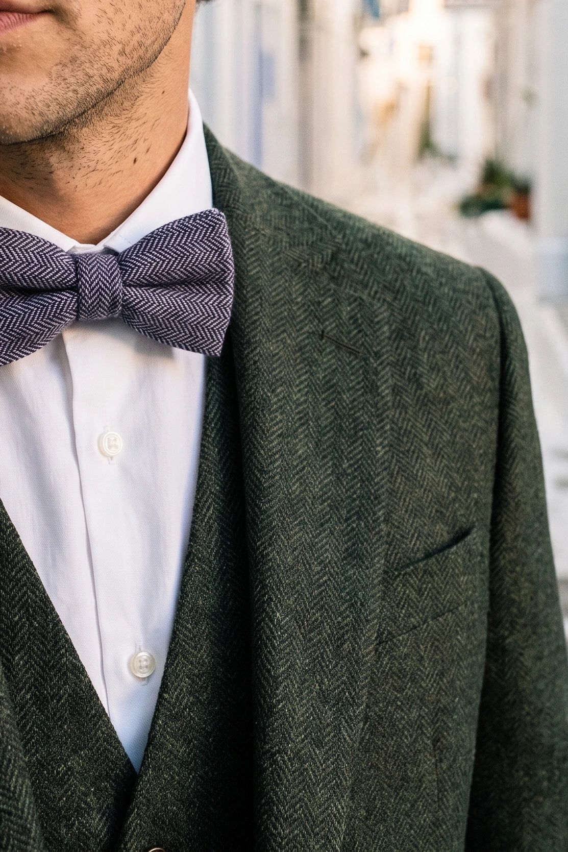 Herrfluga i fiskbensmönstrad tweed