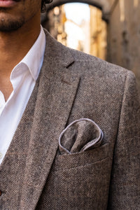 Herrnäsduk i brun tweed och ullblandning