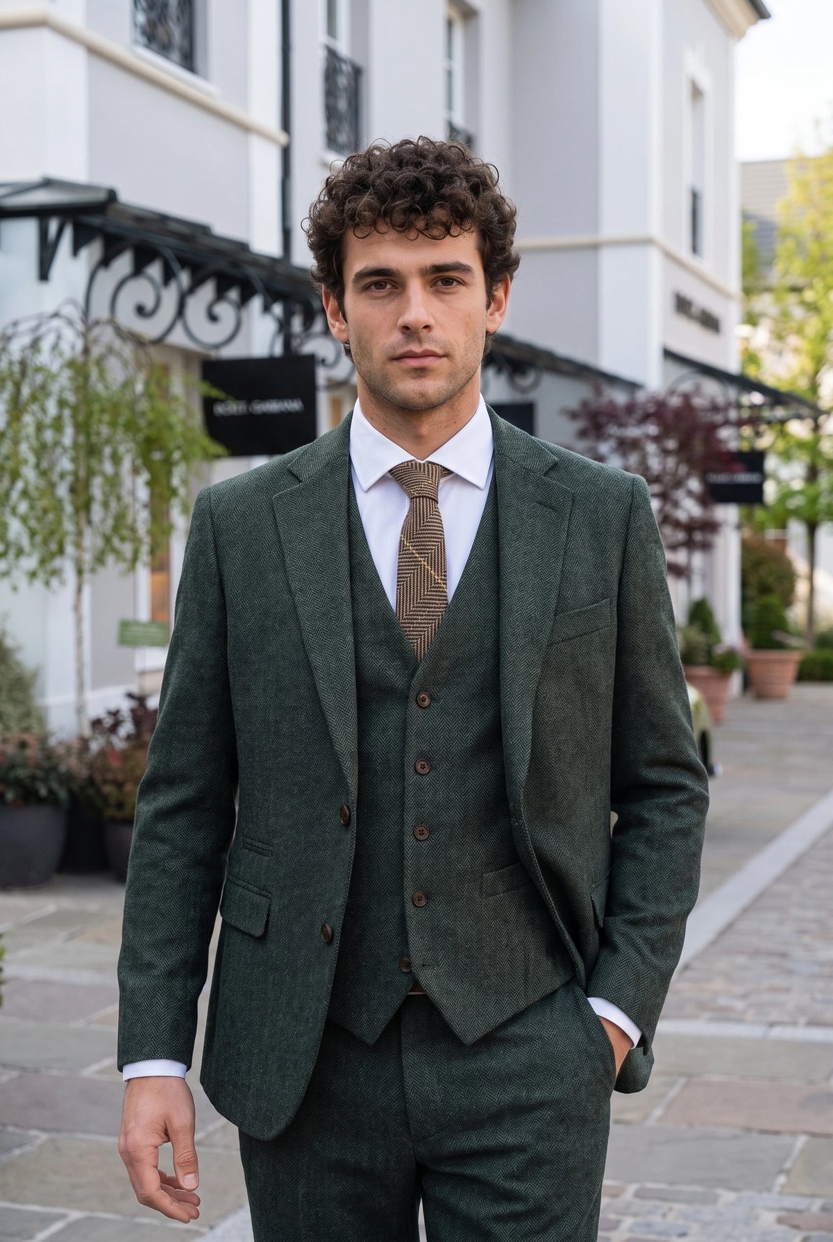 Herrslips i brun tweed i ullblandning