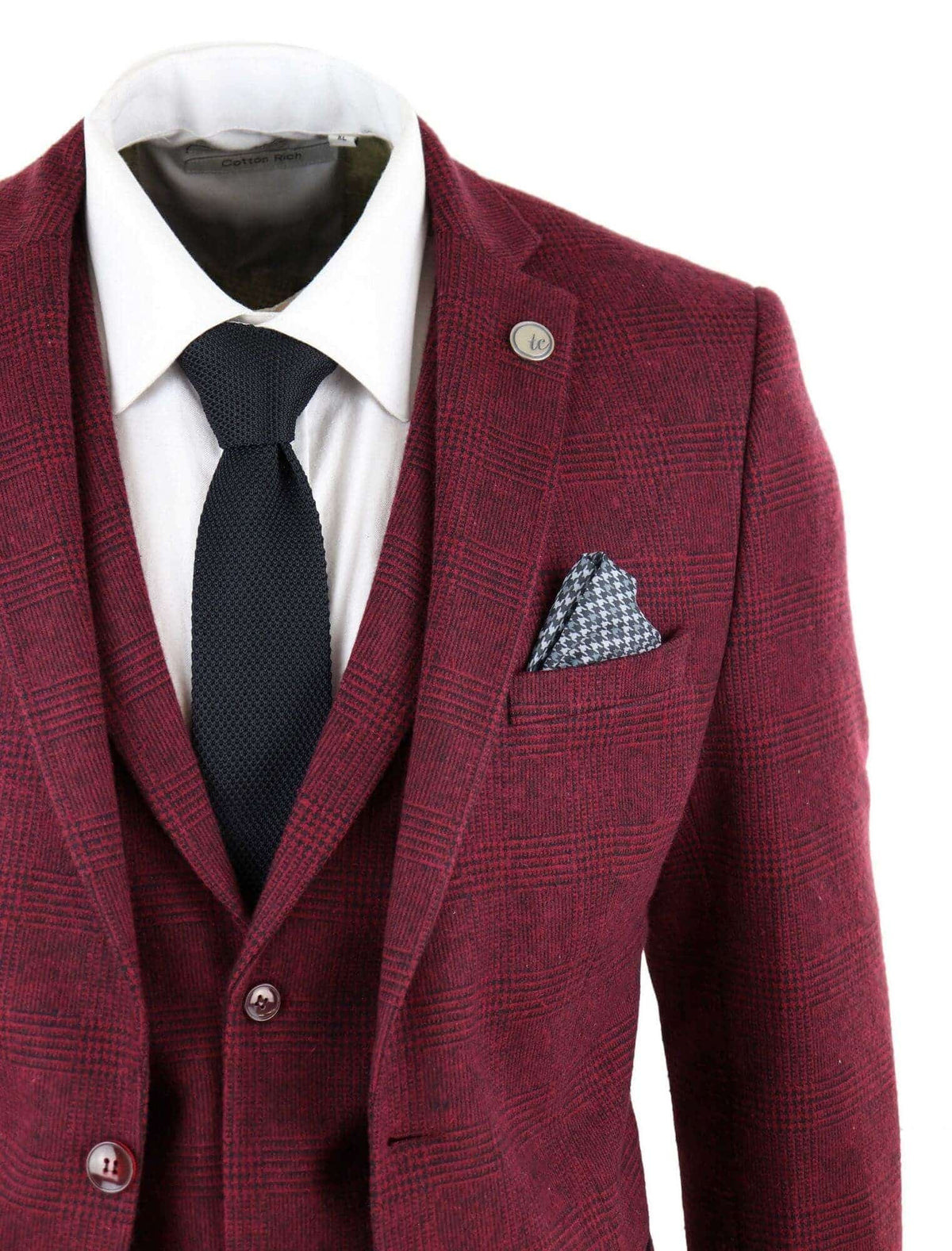 Herrkostym i vinröd, tweed, 3-delad kostym - STZ17