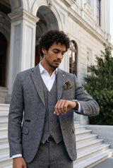 Herrnäsduk i guldfärgad tweed och ullblandning
