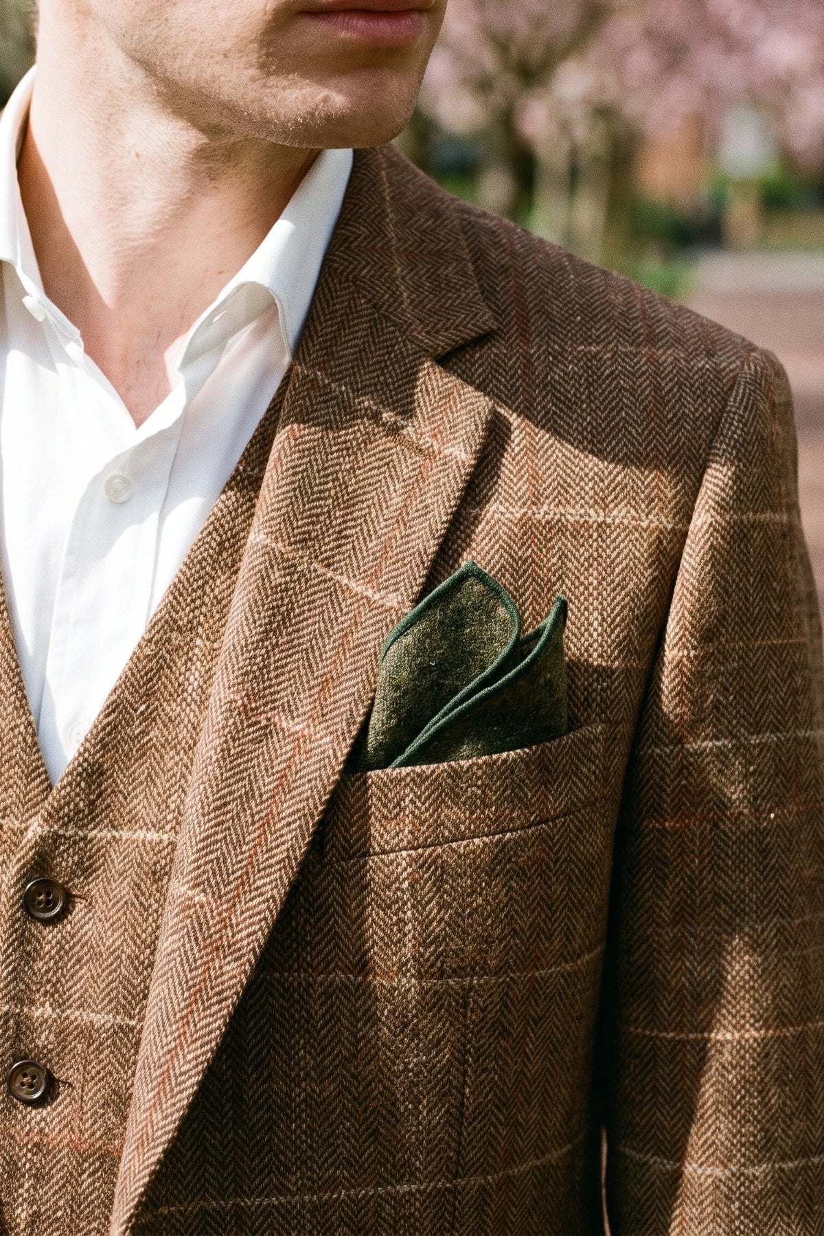 Herrnäsduk i grön tweed-ullblandning