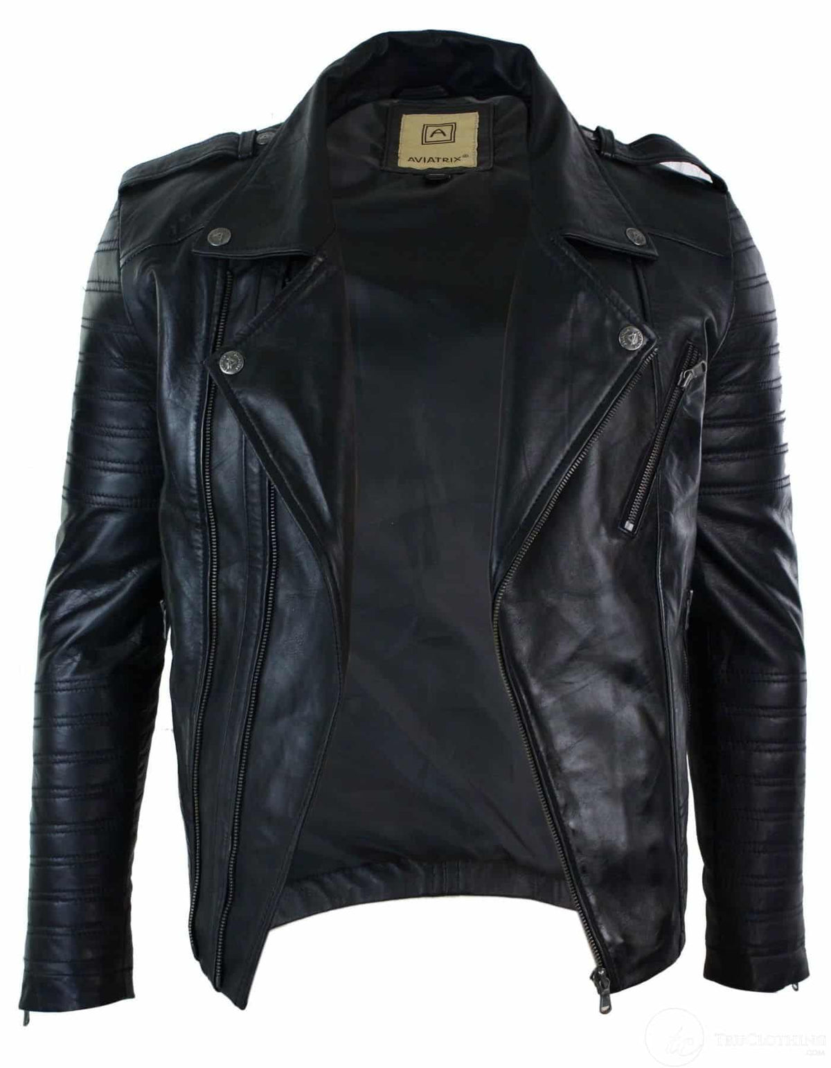 Äkta läder med dragkedja, vintage retro, herr, bikerjacka, svart, urban, slim fit-XXXL-svart