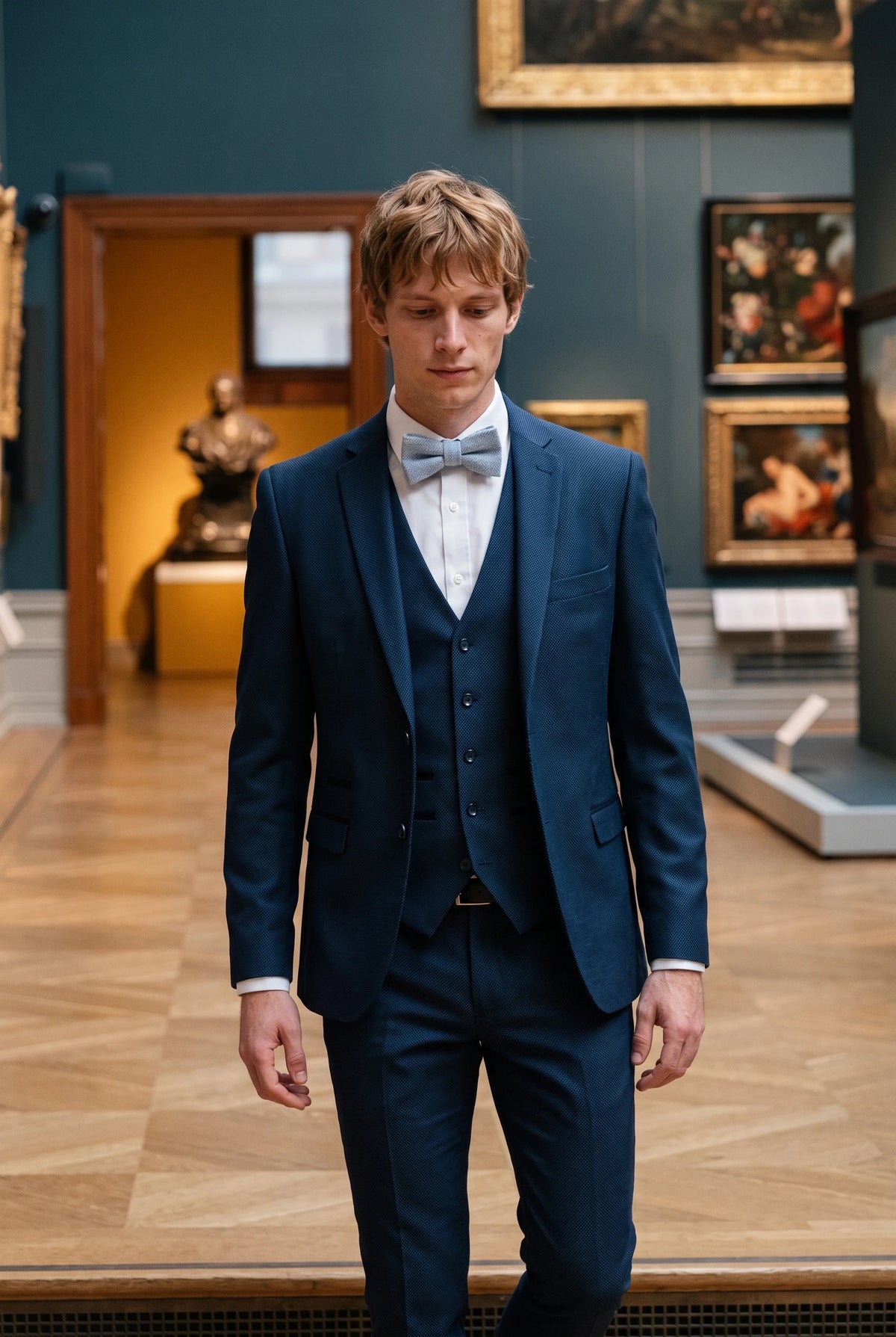 Ljusblå fluga i tweed för män