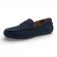 Marinblå mocka-loafers för män