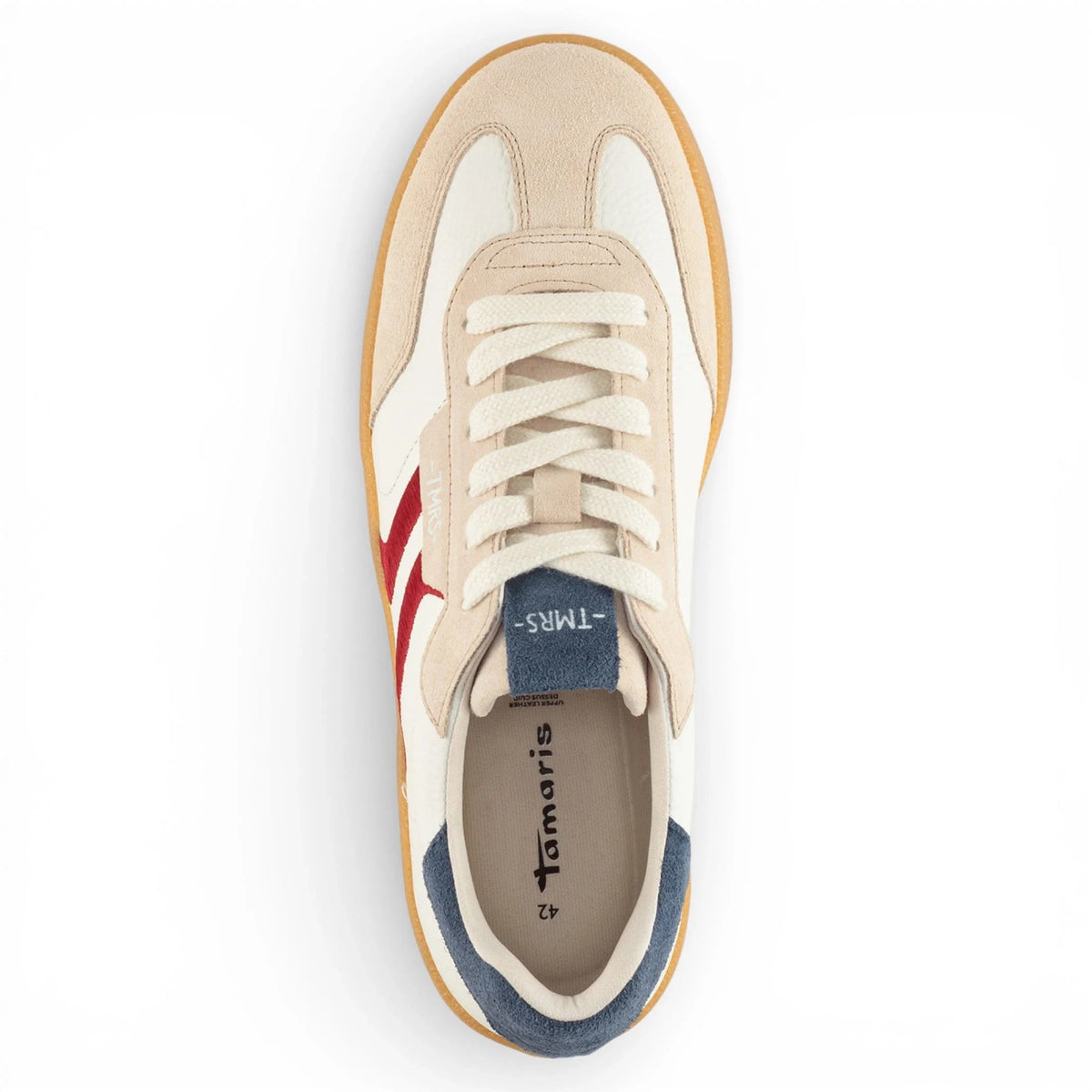 Herrsneakers i läder med röda randar, off-white
