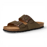 Herrsandaler i olivgröna läder med slip-on-fotbädd