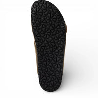 Herrsandaler i olivgröna läder med slip-on-fotbädd