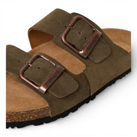 Herrsandaler i olivgröna läder med slip-on-fotbädd