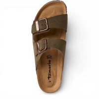 Herrsandaler i olivgröna läder med slip-on-fotbädd