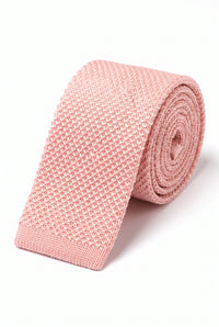 Rosa stickad slips med platt fyrkantig ände för män