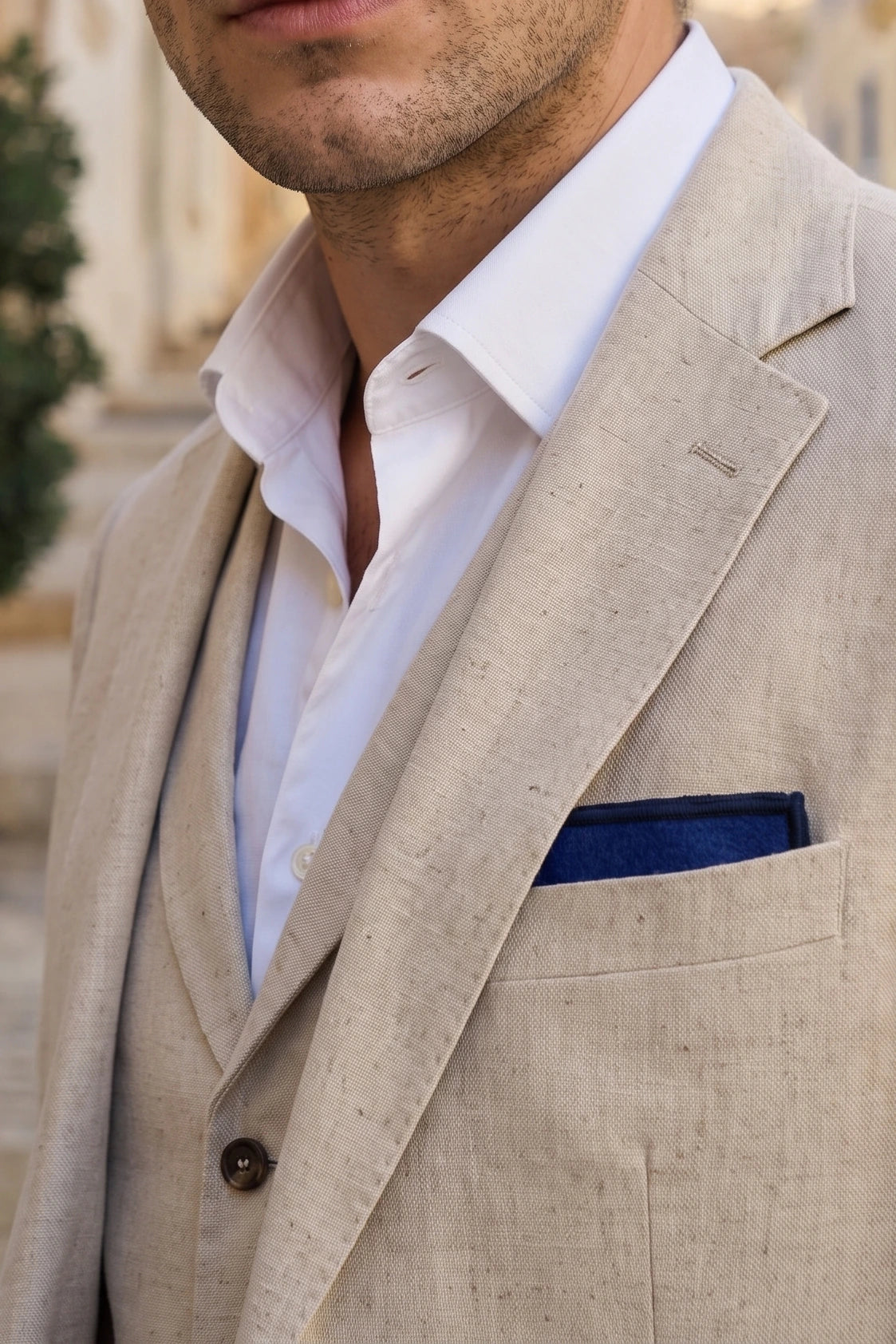 Herrnäsduk i kungblå tweed-ullblandning