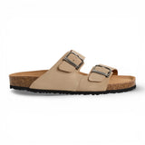 Herrsandaler i sandbeige läder med slip-on-fotbädd