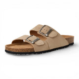 Herrsandaler i sandbeige läder med slip-on-fotbädd