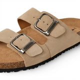 Herrsandaler i sandbeige läder med slip-on-fotbädd