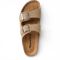 Herrsandaler i sandbeige läder med slip-on-fotbädd