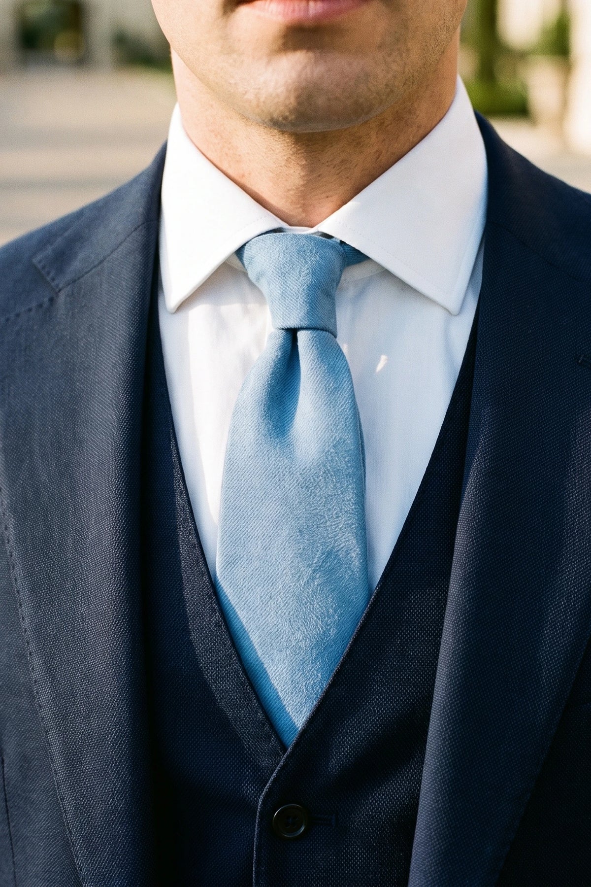 Himmelsblå slips med mockafinish för män