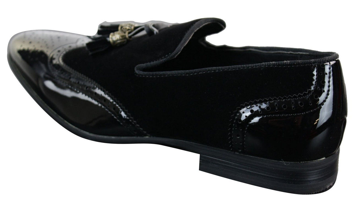 Patron 239-10 Herr Slip On Tassel Bilskor Glansigt Svarta Lackskinn PU Mocka Loafers