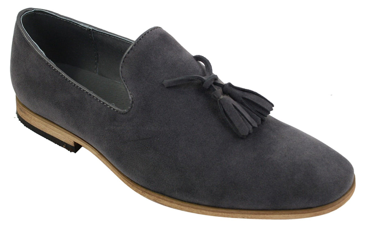 Herrloafers i mocka med tofsdesign, läder, svart komfort