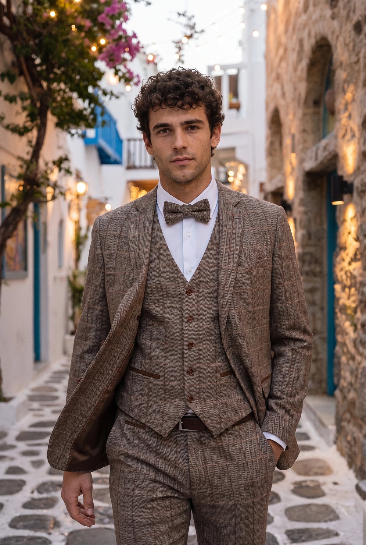 Herrfluga i tweed i taupe