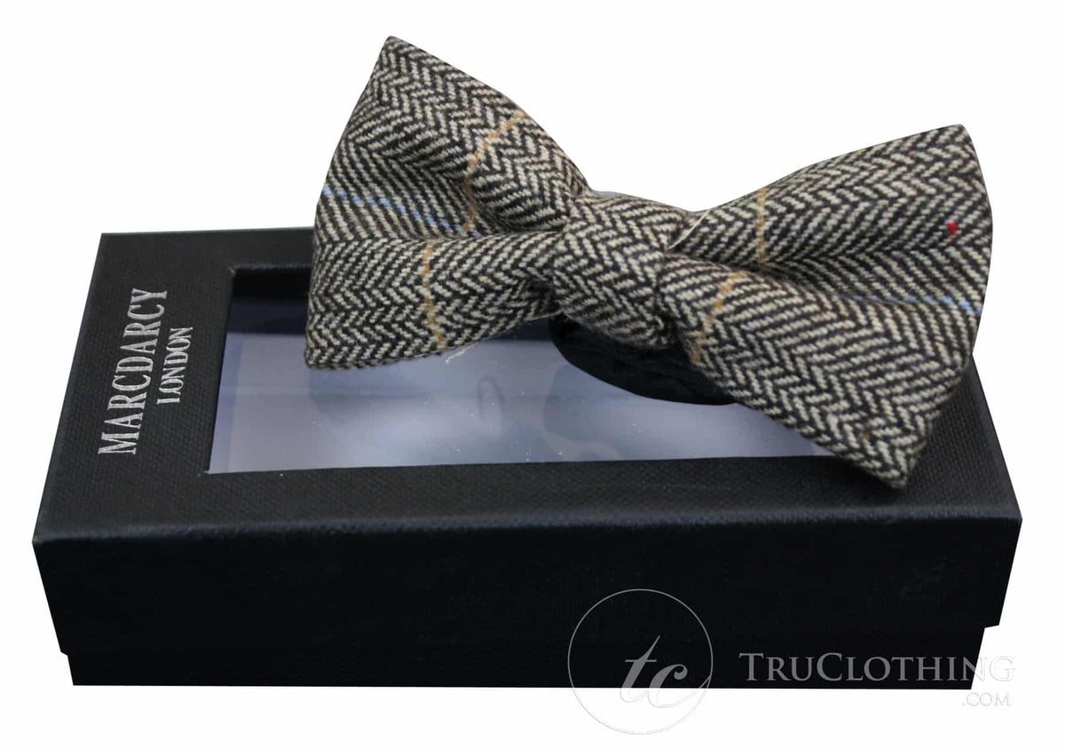 Herrfluga i tweed med fiskbensmönster och textur, Marc Darcy, vintage, brun