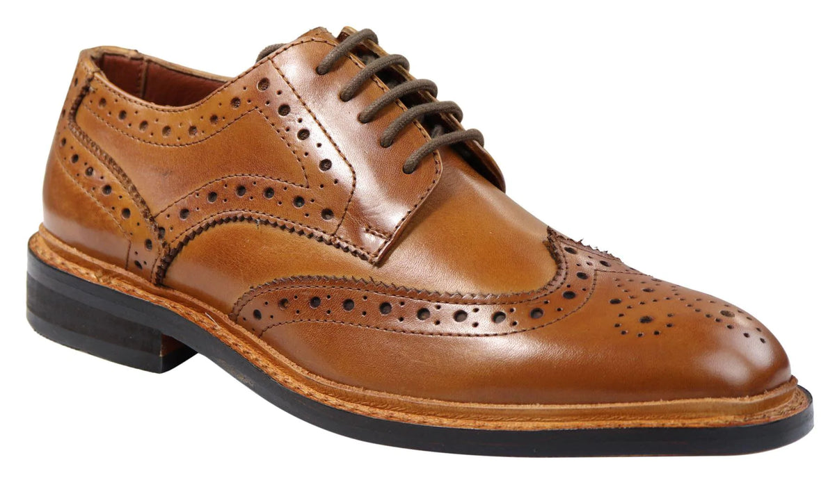 Herr Oxford Brogue Skor Snörade Läder Goodyear Randsydda Bruna Vinröd