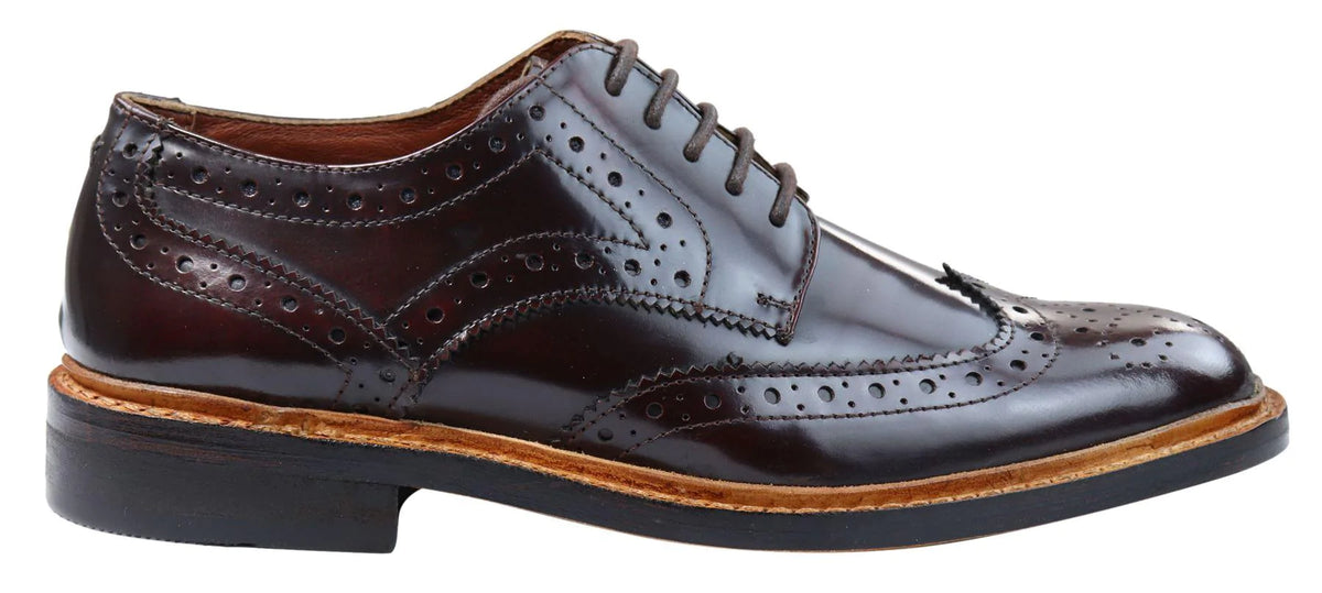 Herr Oxford Brogue Skor Snörade Läder Goodyear Randsydda Bruna Vinröd