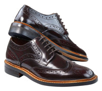 Herr Oxford Brogue Skor Snörade Läder Goodyear Randsydda Bruna Vinröd