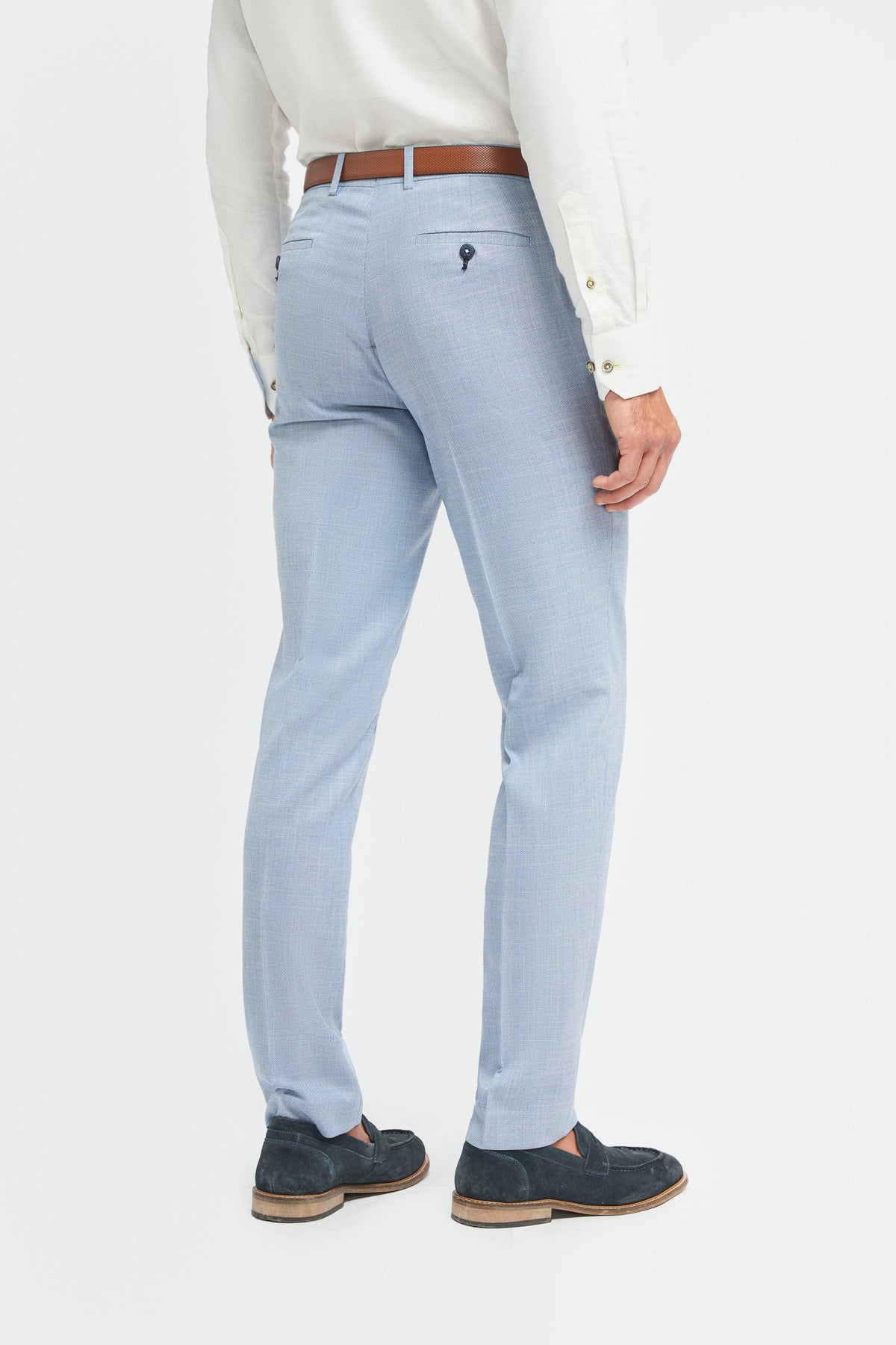 Herrkostym 3-delad ljusblå sommarlinne skräddarsydd passform bröllopsbal klassisk