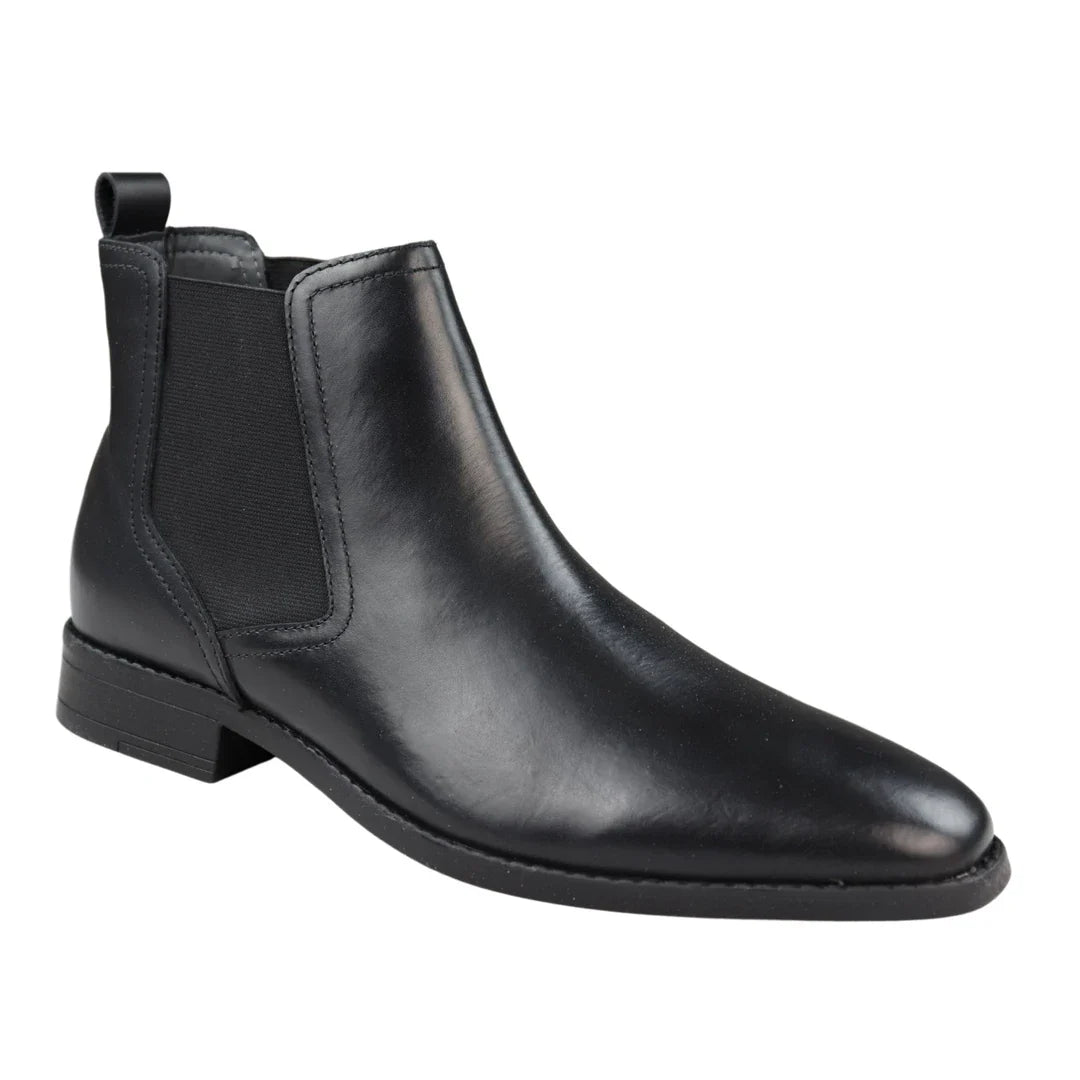Svarta slip-on Chelsea-stövlar i äkta läder för män, smarta och casual