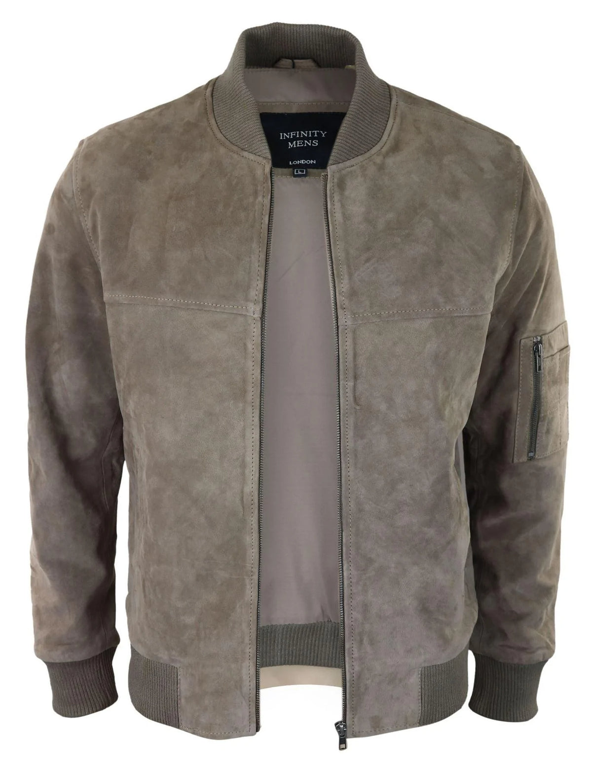 Herr Äkta Mocka Bomberjacka Läder Casual Varsity Vintage Smart Casual Beige