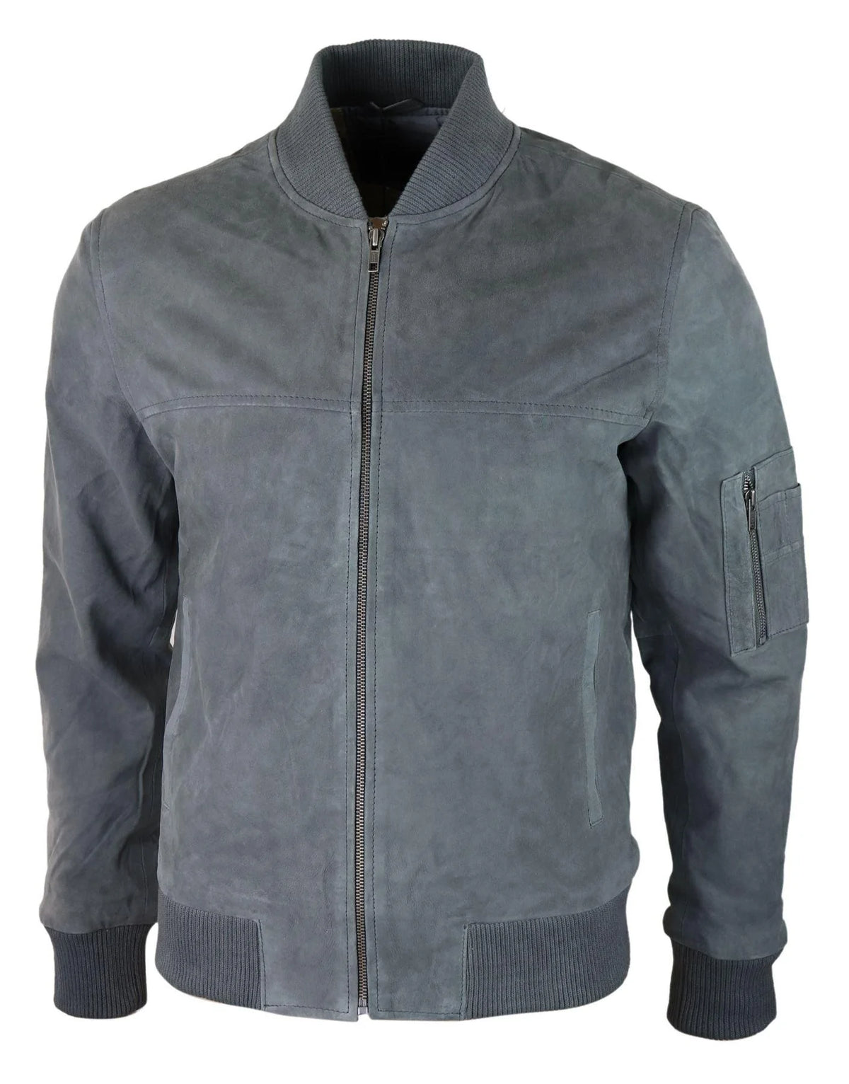 Herr Äkta Mocka Bomberjacka Läder Casual Varsity Vintage Smart Casual Grå