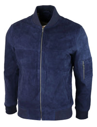 Herr Äkta Mocka Bomberjacka Läder Casual Varsity Vintage Smart Casual Marinblå