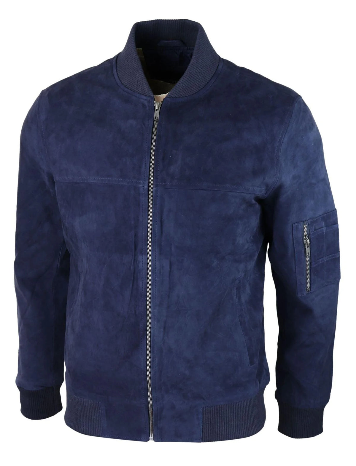 Herr Äkta Mocka Bomberjacka Läder Casual Varsity Vintage Smart Casual Marinblå