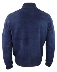 Herr Äkta Mocka Bomberjacka Läder Casual Varsity Vintage Smart Casual Marinblå