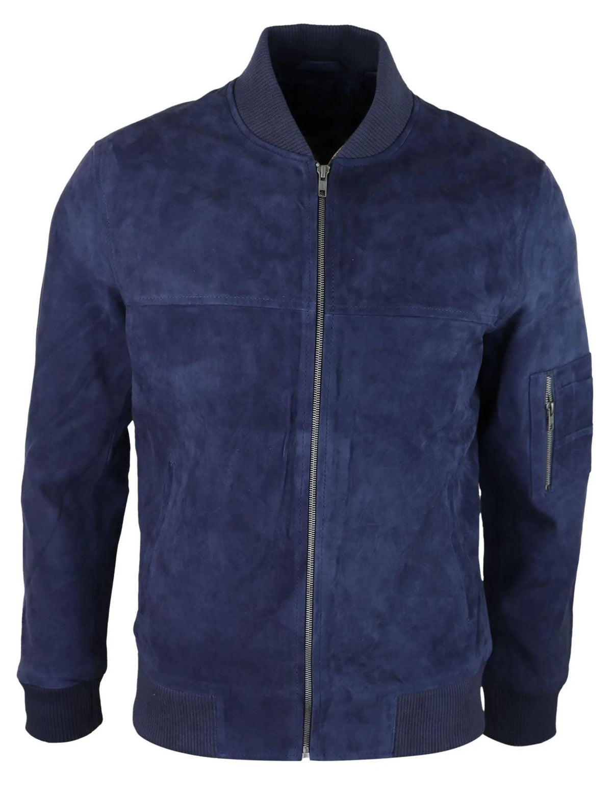 Herr Äkta Mocka Bomberjacka Läder Casual Varsity Vintage Smart Casual Marinblå
