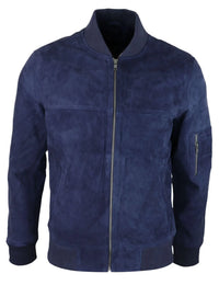 Herr Äkta Mocka Bomberjacka Läder Casual Varsity Vintage Smart Casual Marinblå