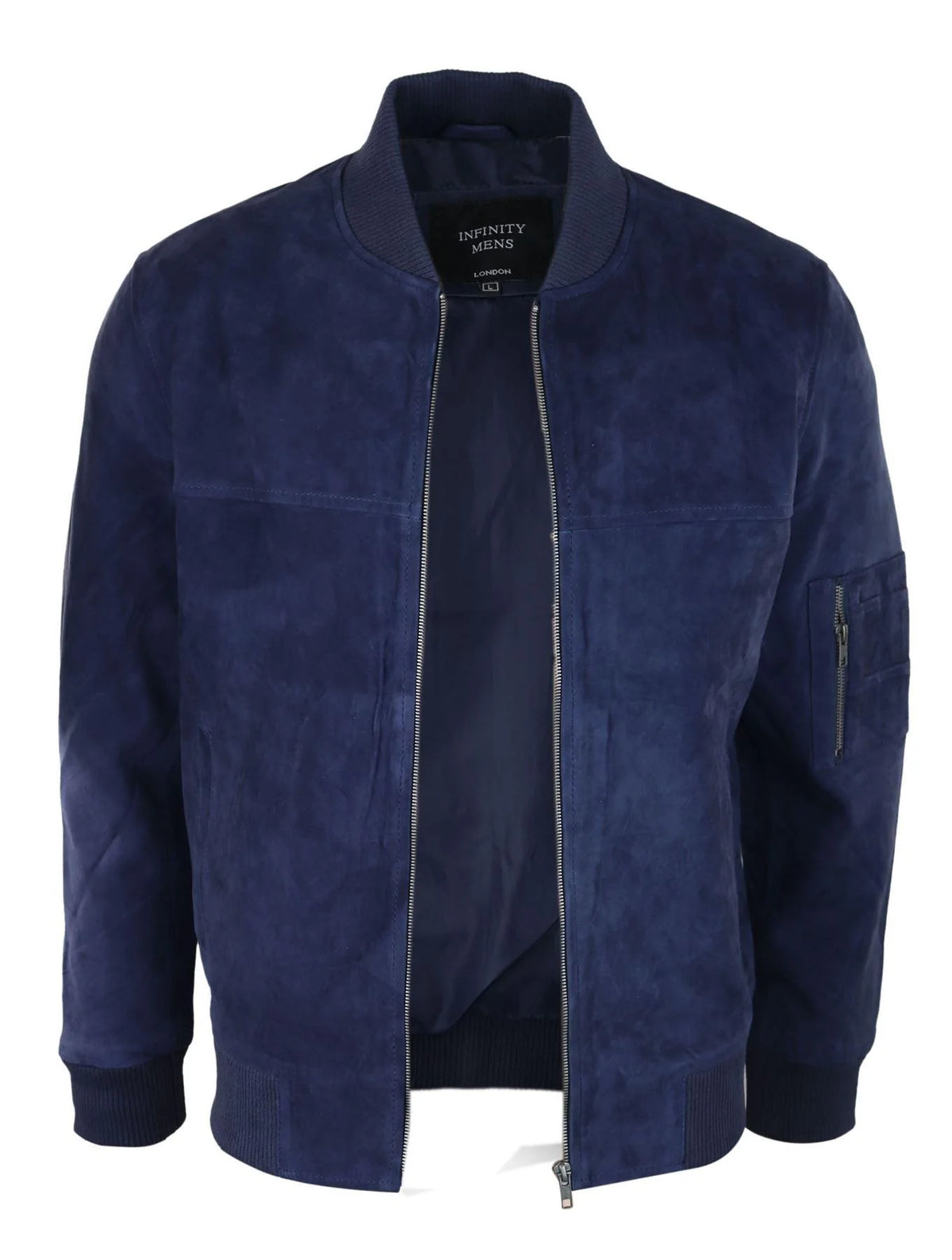 Herr Äkta Mocka Bomberjacka Läder Casual Varsity Vintage Smart Casual Marinblå