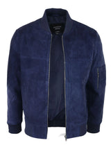Herr Äkta Mocka Bomberjacka Läder Casual Varsity Vintage Smart Casual Marinblå