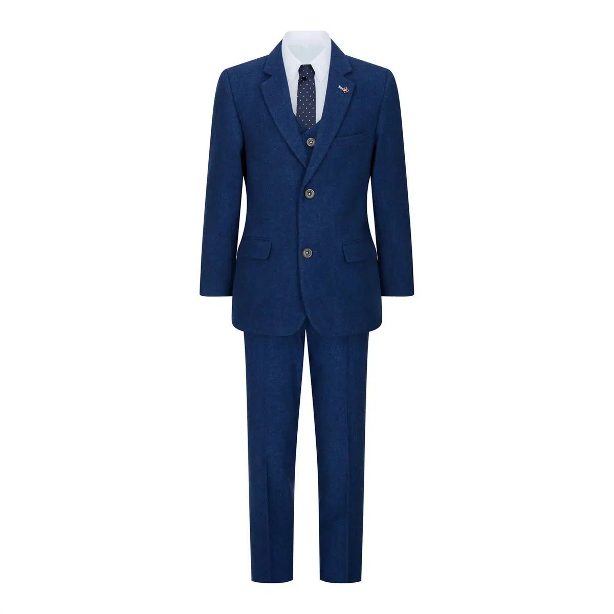 Pojkar 3-delad kostym i ull blå tweed vintage 1920-tals klassisk väst med fyra fickor